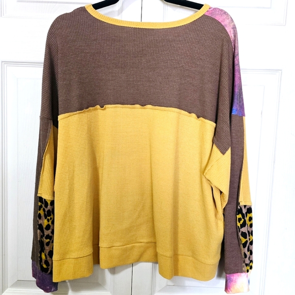 UMGEE Women's Size Medium Mustard & Brown Oversized Stretchy Flowy Tunic - Picture 3 of 3